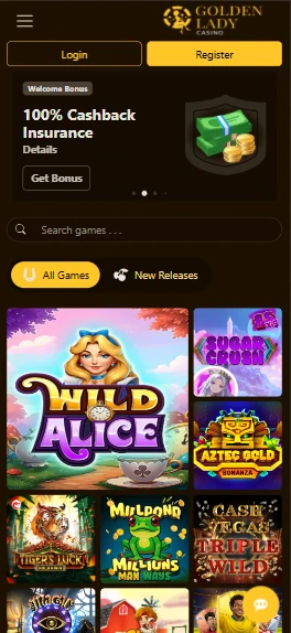 Golden Lady Casino mobile site open on a smartphone